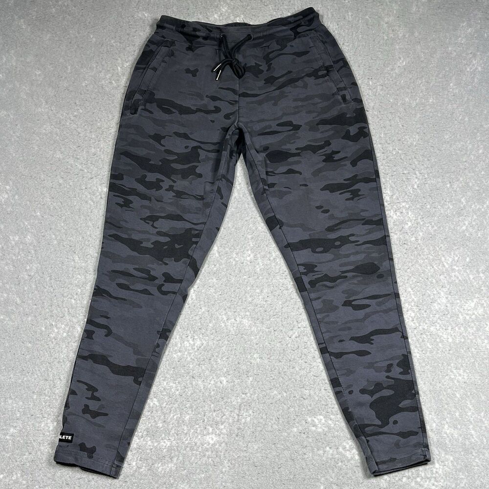 Alphalete Joggers Womens Size Medium Essentials Black Grey Camo Mid Rise Pockets